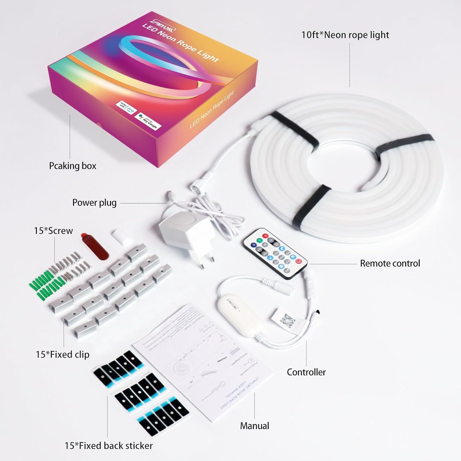 Neon Rope Light, 10FT LED Neon Flex with Music Sync, Compatible with Alexa, Google Assistant, LED Strip Lights for Bedroom Living Gaming Room Wall Decor (Not Support 5G WiFi)