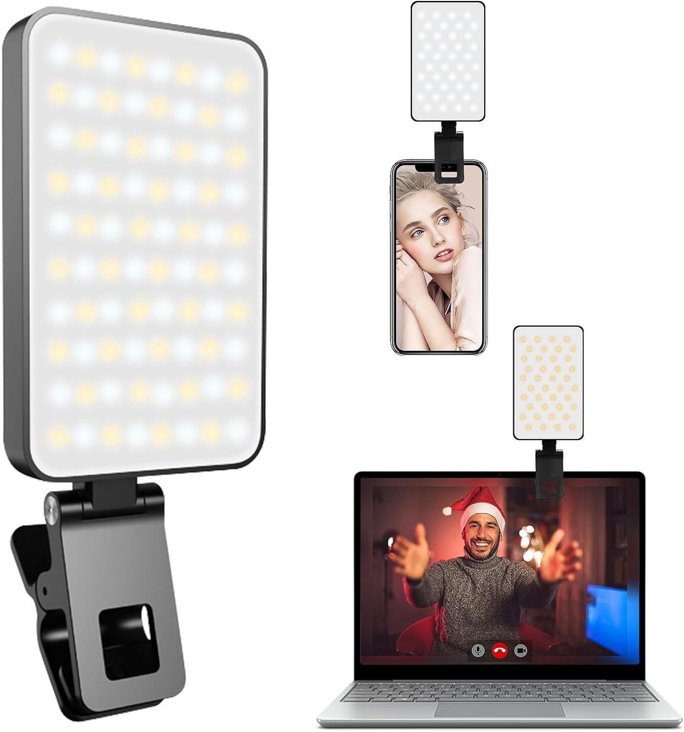 Video Light LED with Clip, Selfie Streaming Light with 80 LED Beads, 3000K-6500K, LED light with 5 Modes, 120G Portable Camera Light for Outdoor Mobile/Vlog/Photography