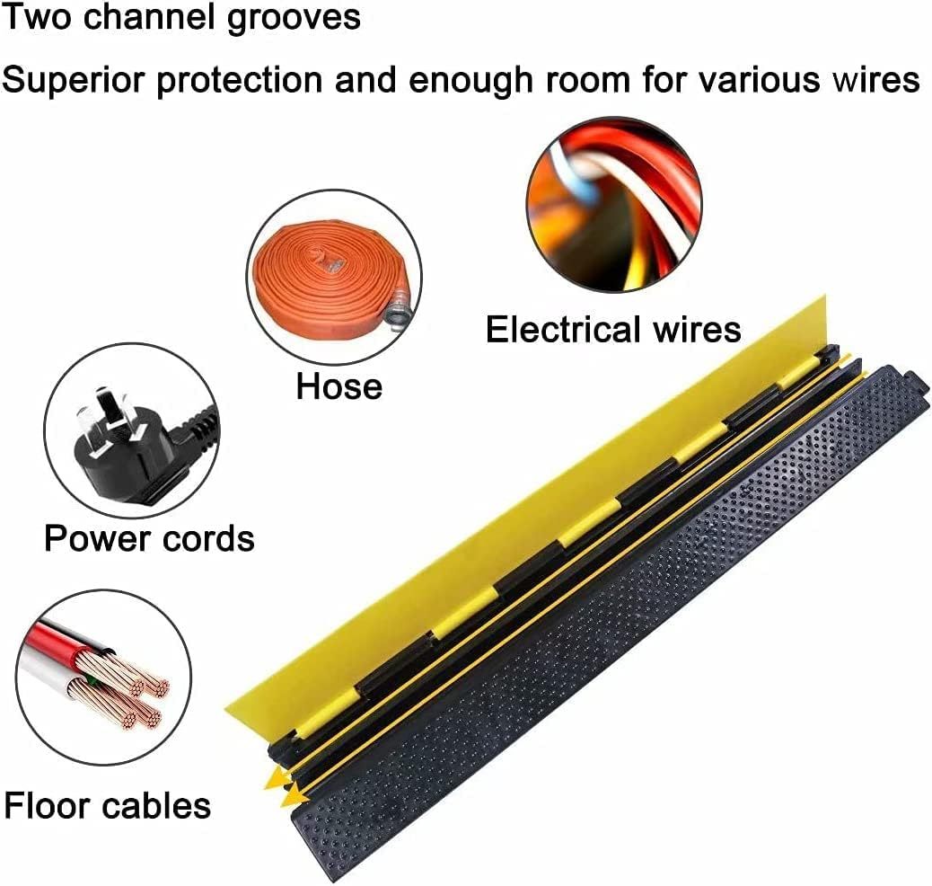 2 Channel Floor Cable Protector Cord Cover 11000Lbs Load Capacity with Yellow Plastic Lid cable cover outdoor Cable Protector for Garage, Highway, Ramp