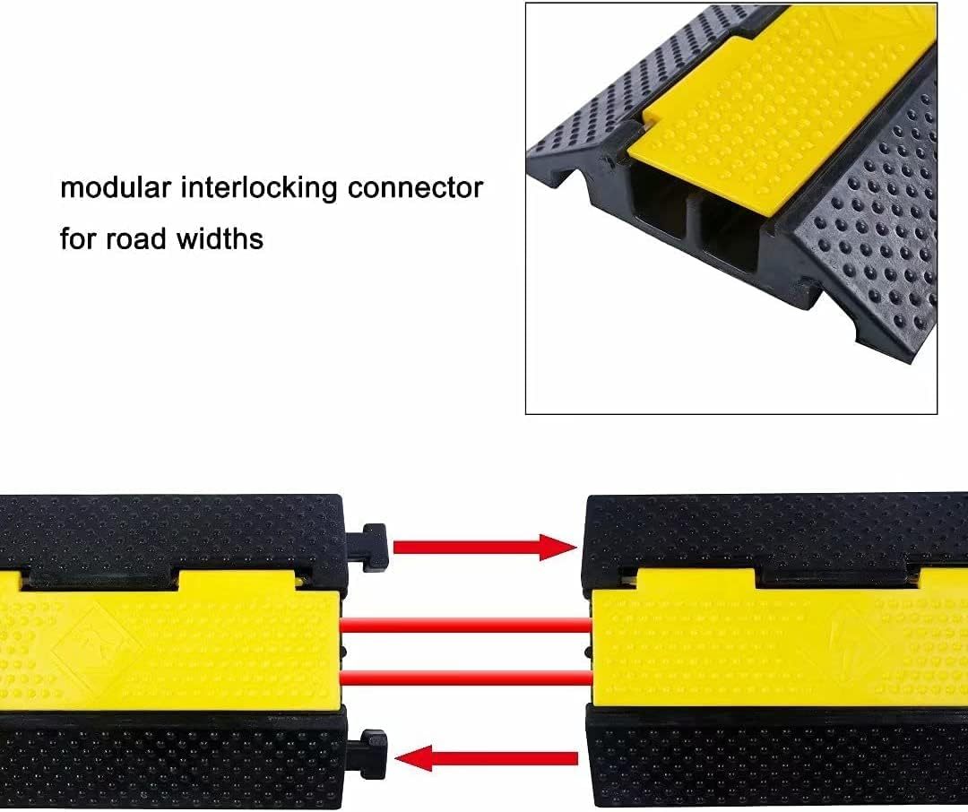 2 Channel Floor Cable Protector Cord Cover 11000Lbs Load Capacity with Yellow Plastic Lid cable cover outdoor Cable Protector for Garage, Highway, Ramp