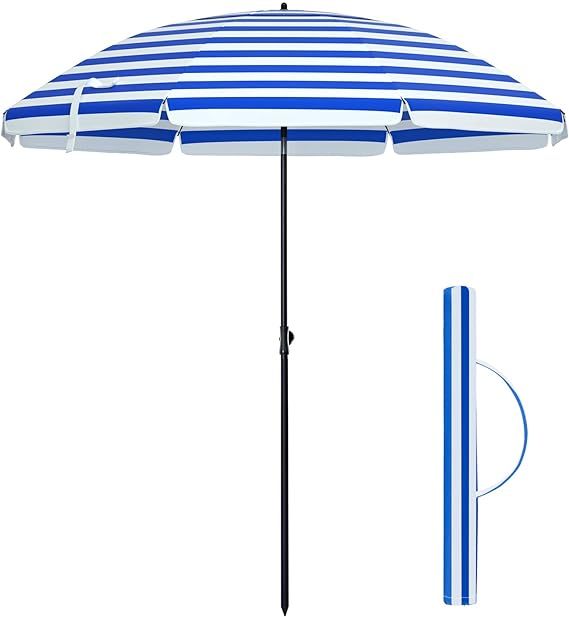 Beach Parasol Garden Umbrella UV Protection up to UPF 50+ Foldable Portable Fiberglass Umbrella Ribs