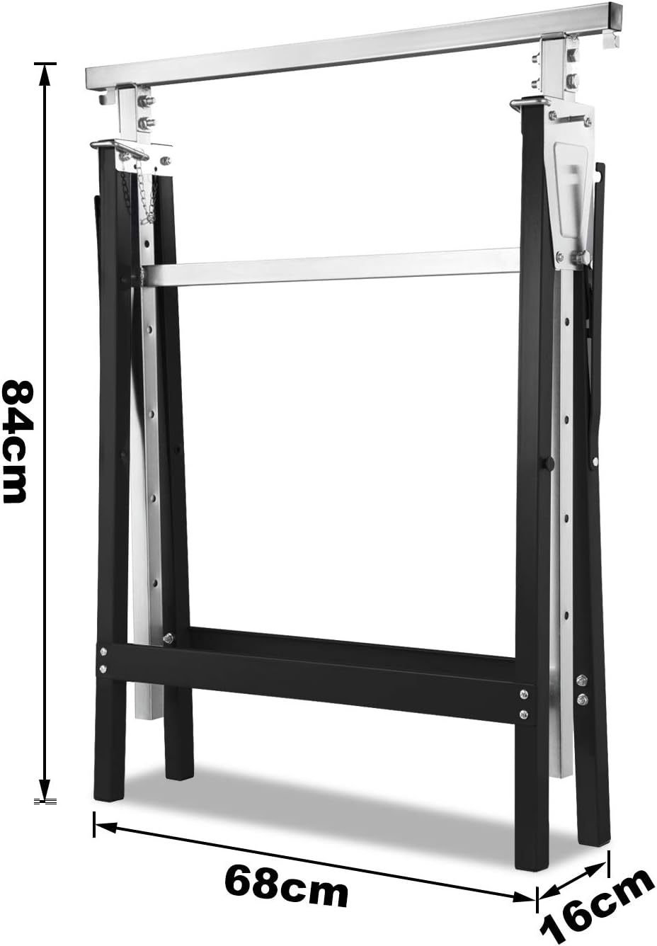 Set of 2 scaffolding trestle, height-adjustable work trestle, 7-fold 80-130 cm folding trestle, metal trestle with locking hook, support trestle, load capacity 200 kg, telescopic work trestle, black