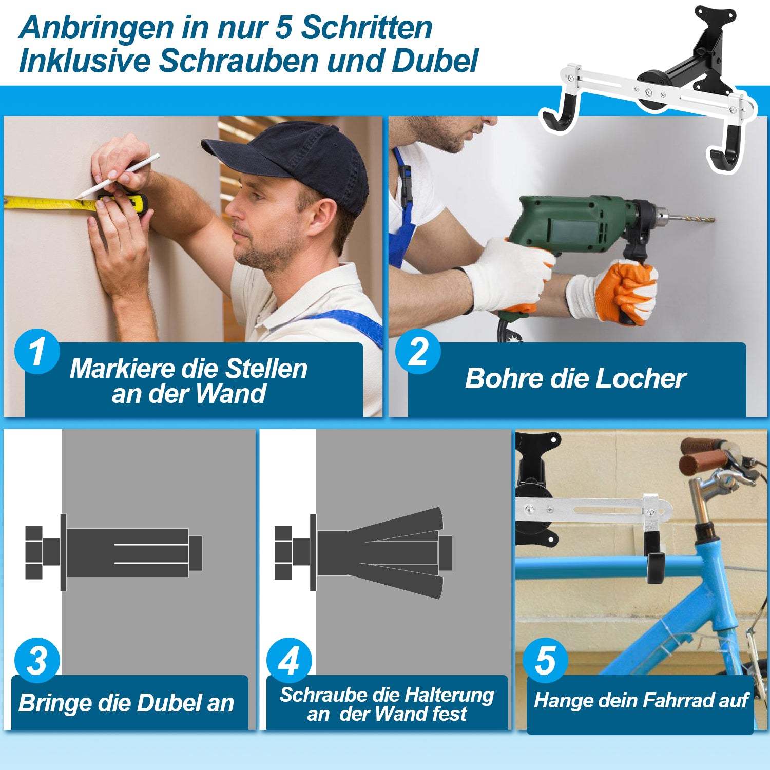 Bicycle mount wall foldable 360°