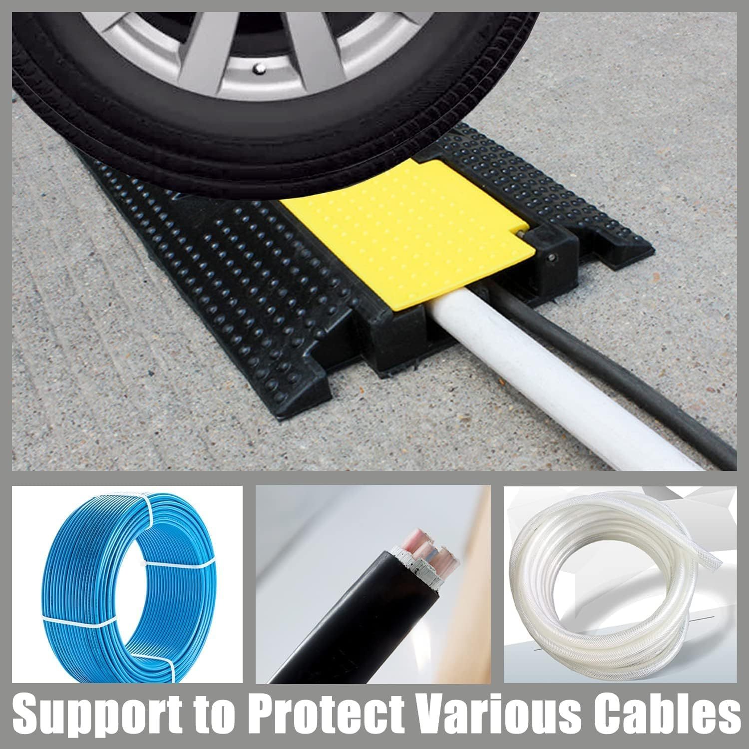 2 Channel Floor Cable Protector Cord Cover 11000Lbs Load Capacity with Yellow Plastic Lid cable cover outdoor Cable Protector for Garage, Highway, Ramp