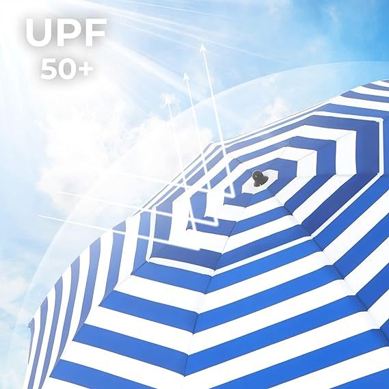 Beach Parasol Garden Umbrella UV Protection up to UPF 50+ Foldable Portable Fiberglass Umbrella Ribs