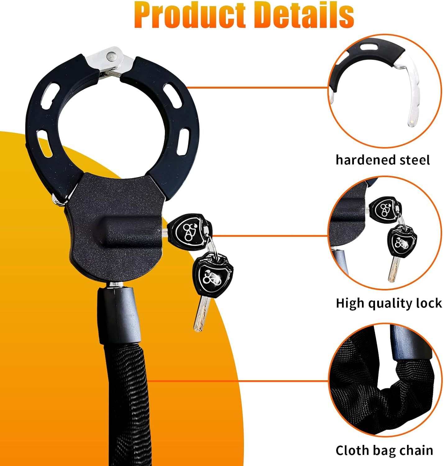 Electric Scooter Locks, Bicycle Chain Lock with 3 Keys Heavy Duty Bike Lock Security Level Very High Level 5 Bike Locks for Cycle, Motorcycle,Scooter,Mountain Bike