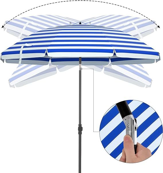 Beach Parasol Garden Umbrella UV Protection up to UPF 50+ Foldable Portable Fiberglass Umbrella Ribs