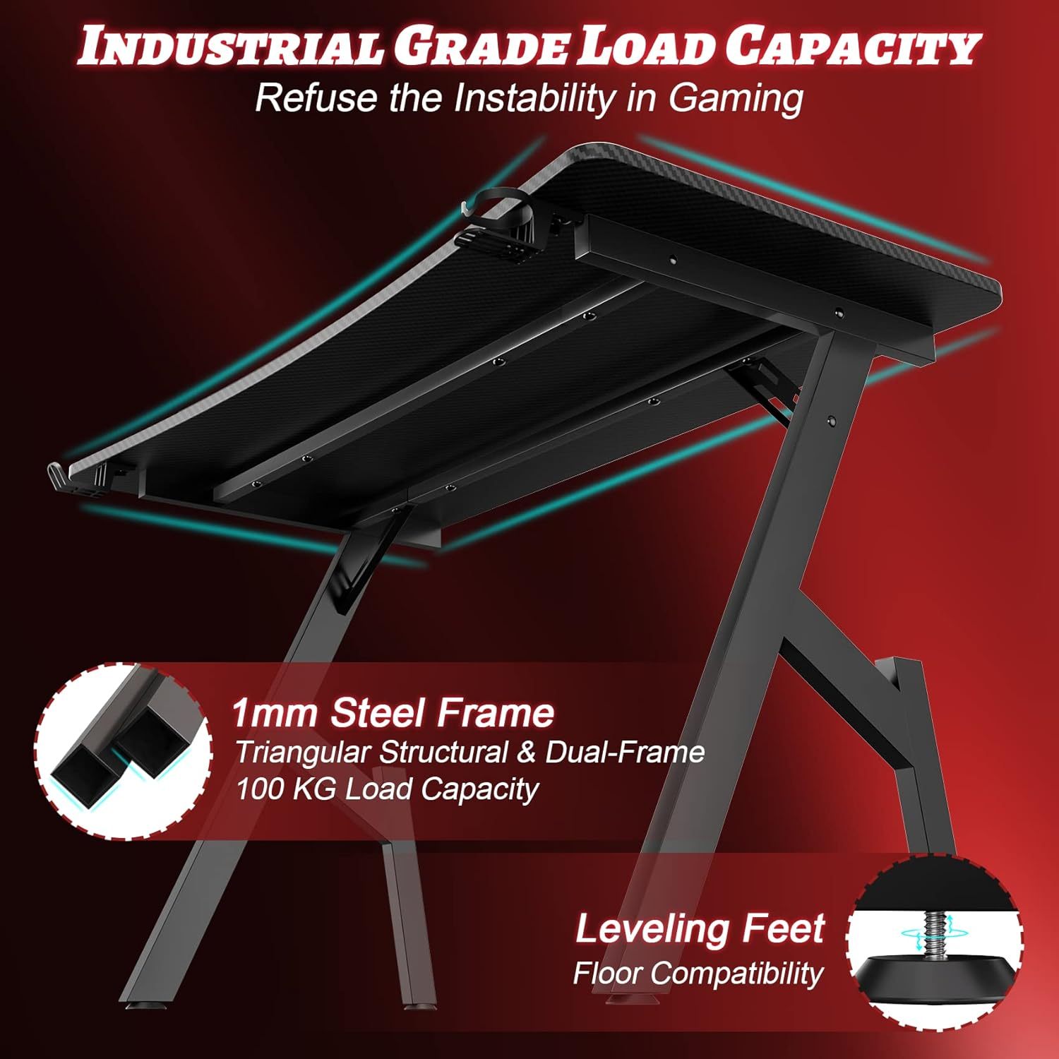 Gaming Desk 120 x 60cm/140 x 60cm, Computer Gaming Desk, Gaming PC Desk for Home Office, Gaming Table with Cup Holder and Headphone Hook, Simple Assembly, Black