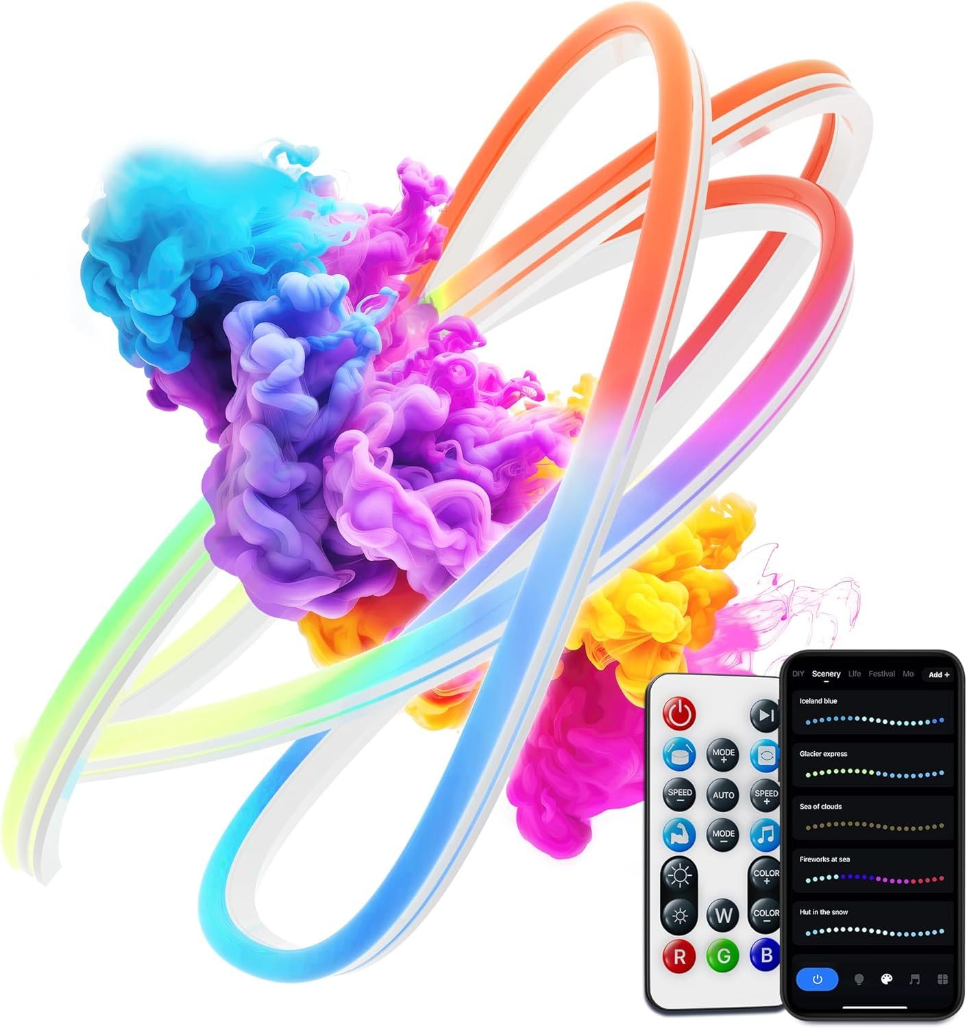 Neon Rope Light, 10FT LED Neon Flex with Music Sync, Compatible with Alexa, Google Assistant, LED Strip Lights for Bedroom Living Gaming Room Wall Decor (Not Support 5G WiFi)