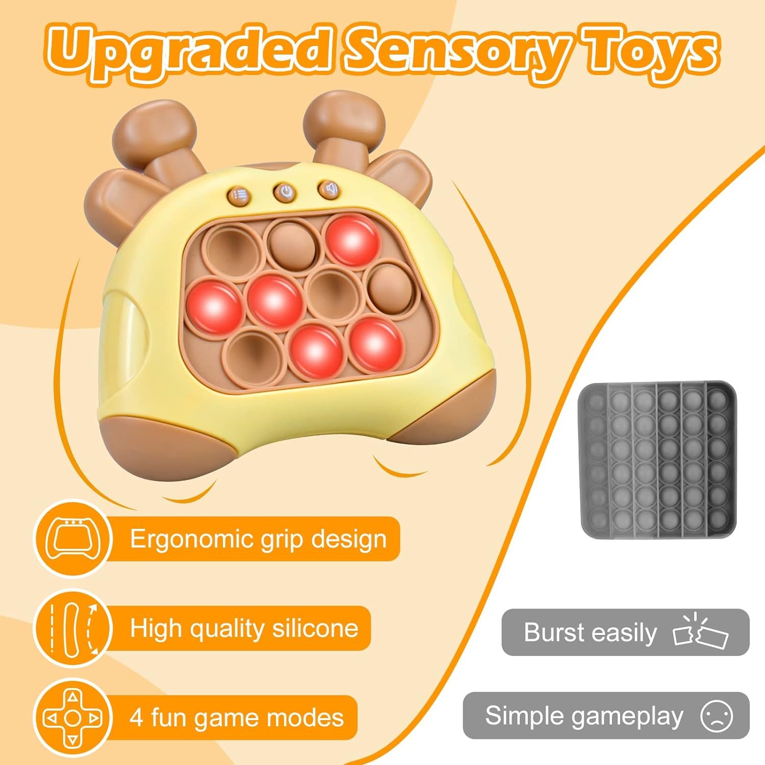 Pop it Game,Push Pops Toys,Decompression Button Puzzle Game Machine,Light Up Pattern Popping Games,Game Controller Bubble Sensory Fidget Toy,Stress Anxiety Relief Sensory Toys for Kids Adults