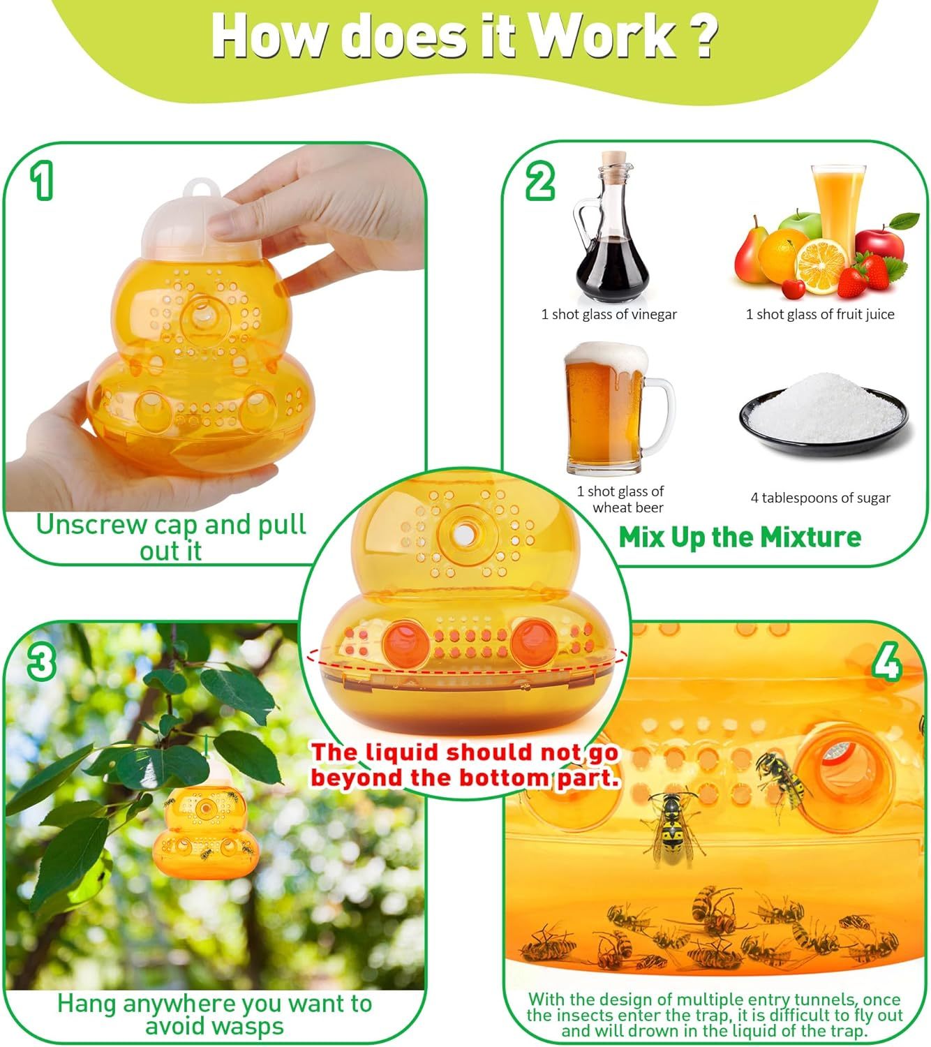 Wasp Trap 2 Pack Outdoor Hanging, Bee Traps Catcher, Wasp Deterrent Killer Insect Catcher, Non-Toxic Reusable Hornet Yellow Jacket Trap Hanging