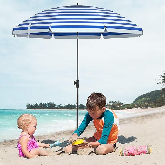 Beach Parasol Garden Umbrella UV Protection up to UPF 50+ Foldable Portable Fiberglass Umbrella Ribs