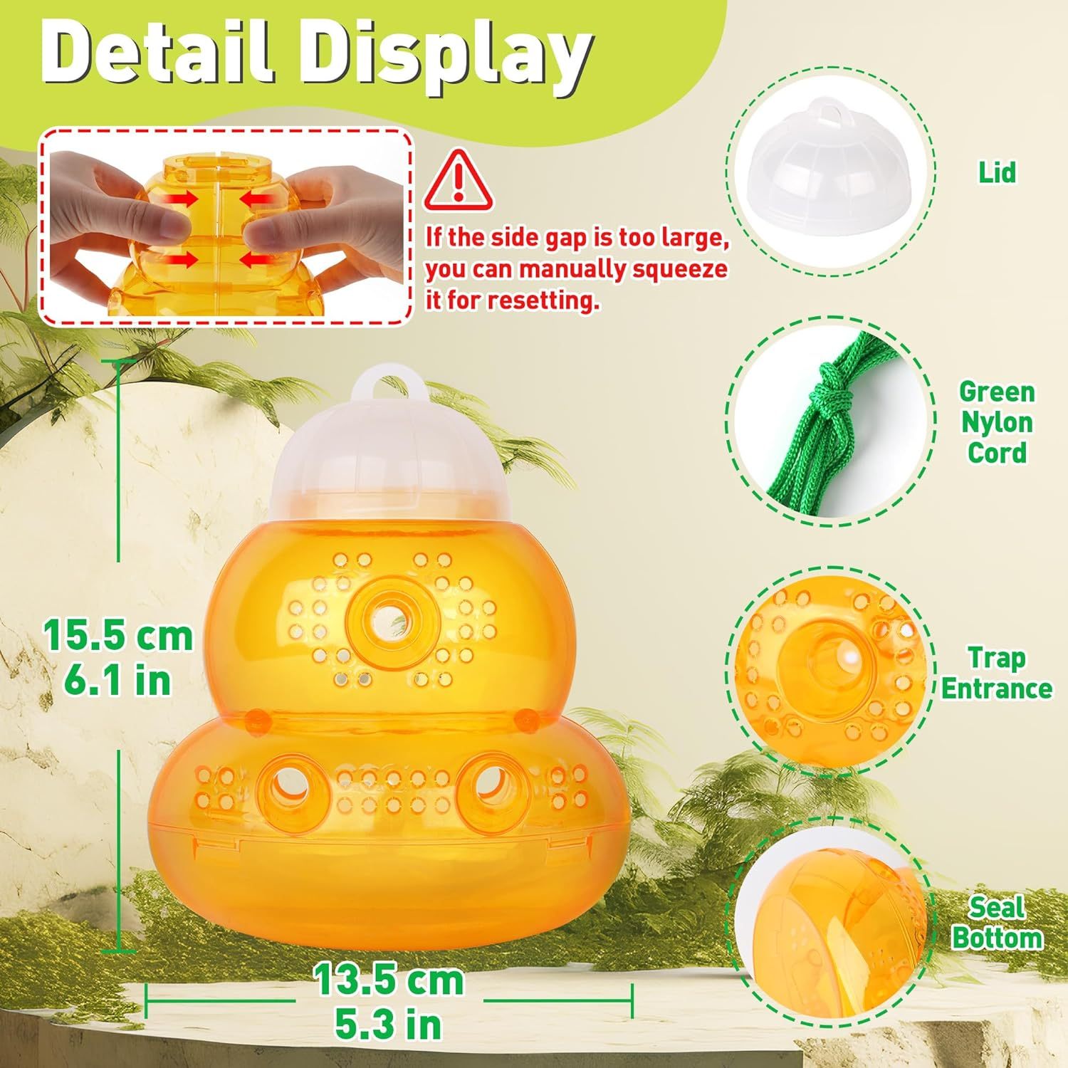 Wasp Trap 2 Pack Outdoor Hanging, Bee Traps Catcher, Wasp Deterrent Killer Insect Catcher, Non-Toxic Reusable Hornet Yellow Jacket Trap Hanging