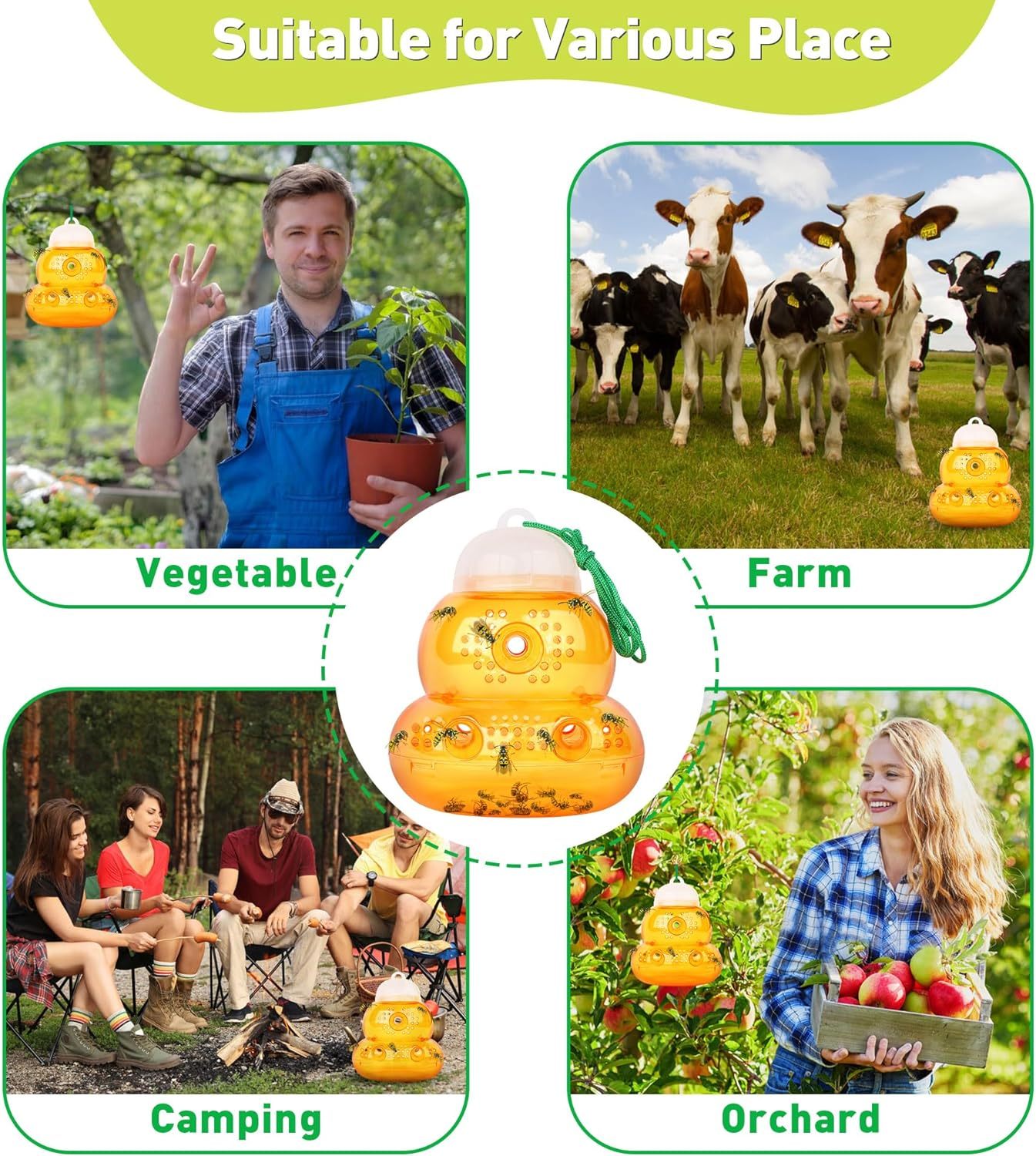 Wasp Trap 2 Pack Outdoor Hanging, Bee Traps Catcher, Wasp Deterrent Killer Insect Catcher, Non-Toxic Reusable Hornet Yellow Jacket Trap Hanging