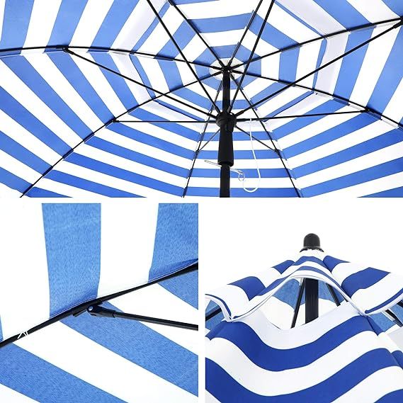 Beach Parasol Garden Umbrella UV Protection up to UPF 50+ Foldable Portable Fiberglass Umbrella Ribs