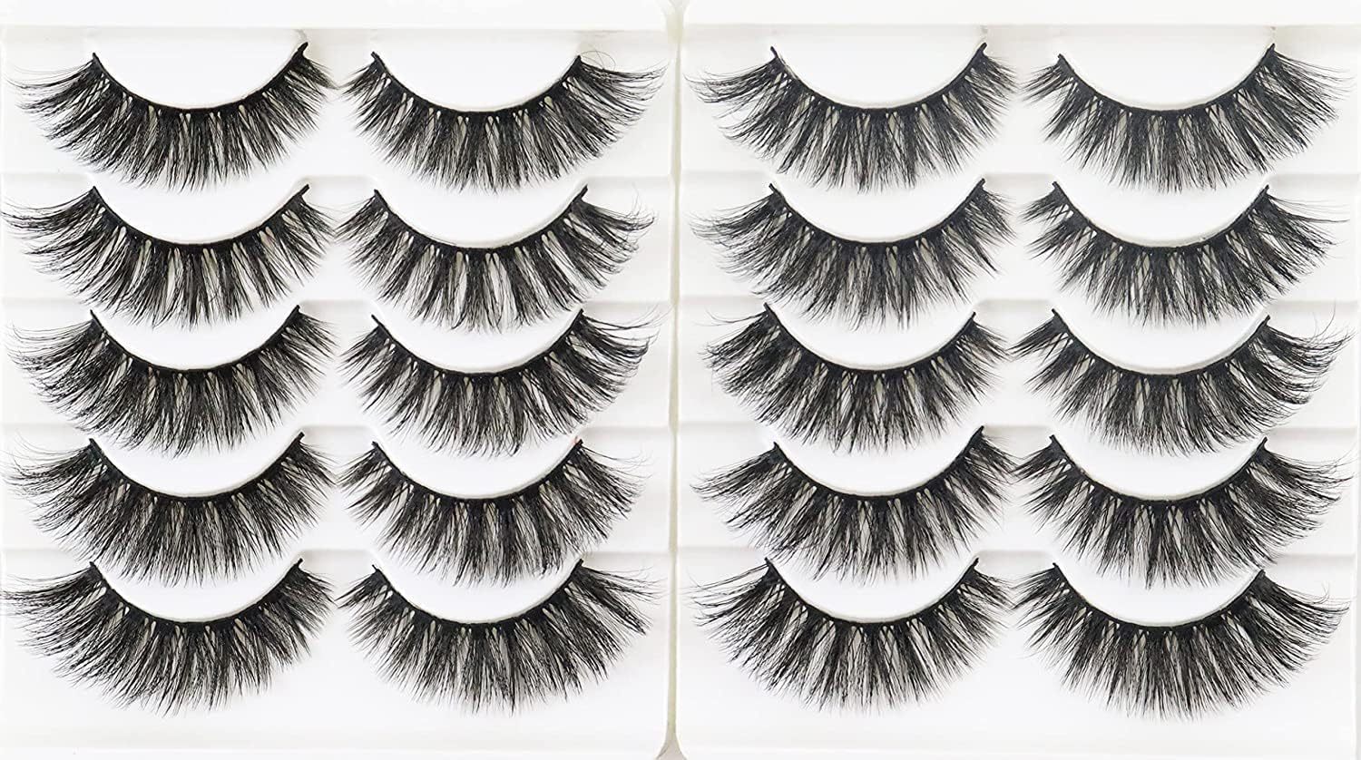 3D Faux Mink Eyelashes Reusable Soft 10 Pairs Fake Lashes Pack Waterproof False Eyelash Set for Daily Use Easy to Apply (10 Pairs-15mm)