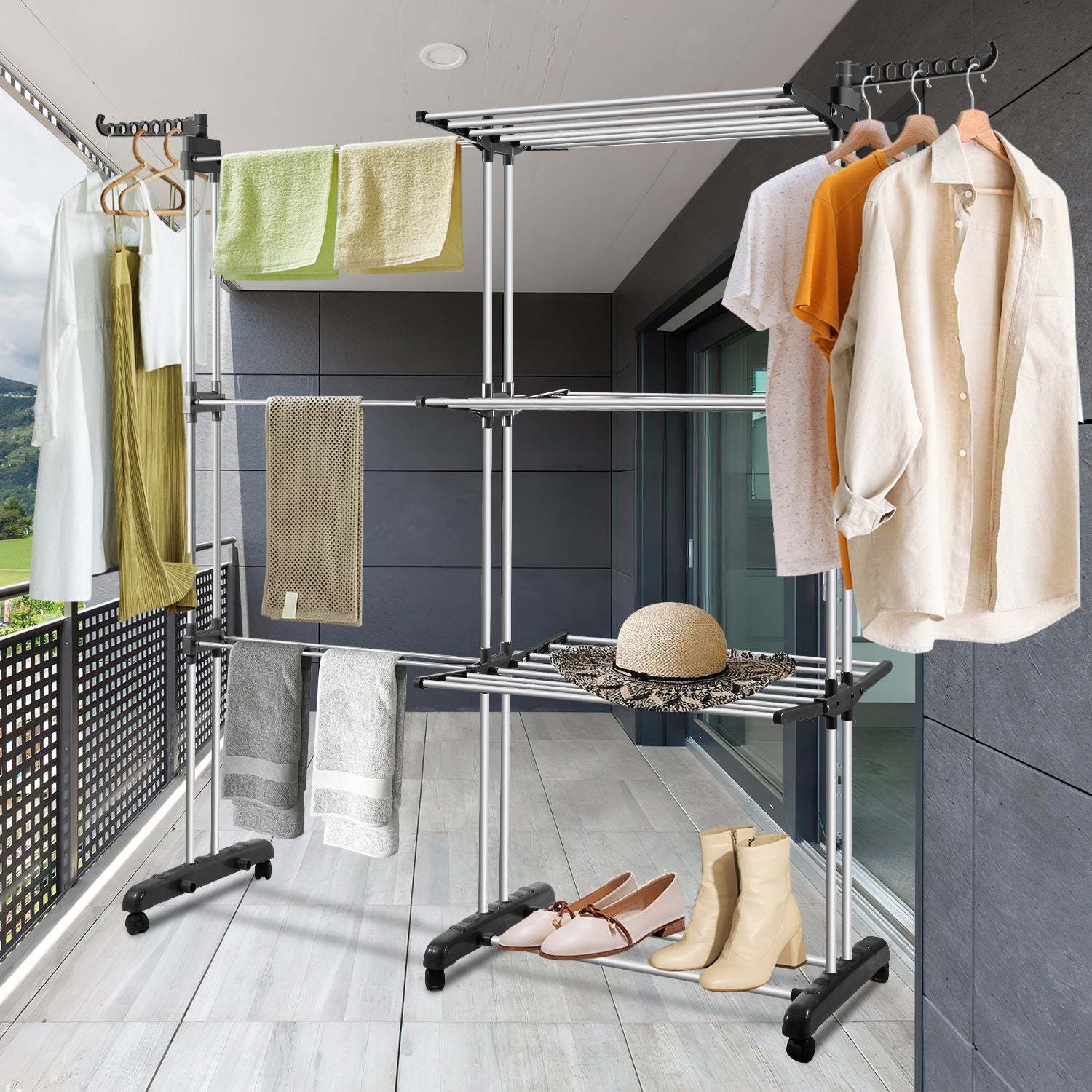 Clothes airer tower 4 levels with 2 folding wings