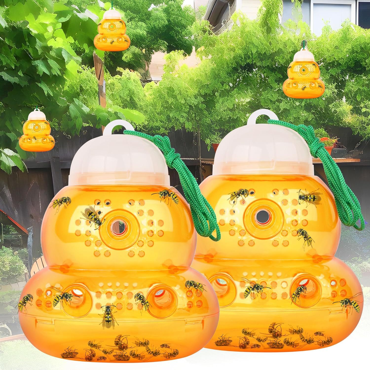 Wasp Trap 2 Pack Outdoor Hanging, Bee Traps Catcher, Wasp Deterrent Killer Insect Catcher, Non-Toxic Reusable Hornet Yellow Jacket Trap Hanging