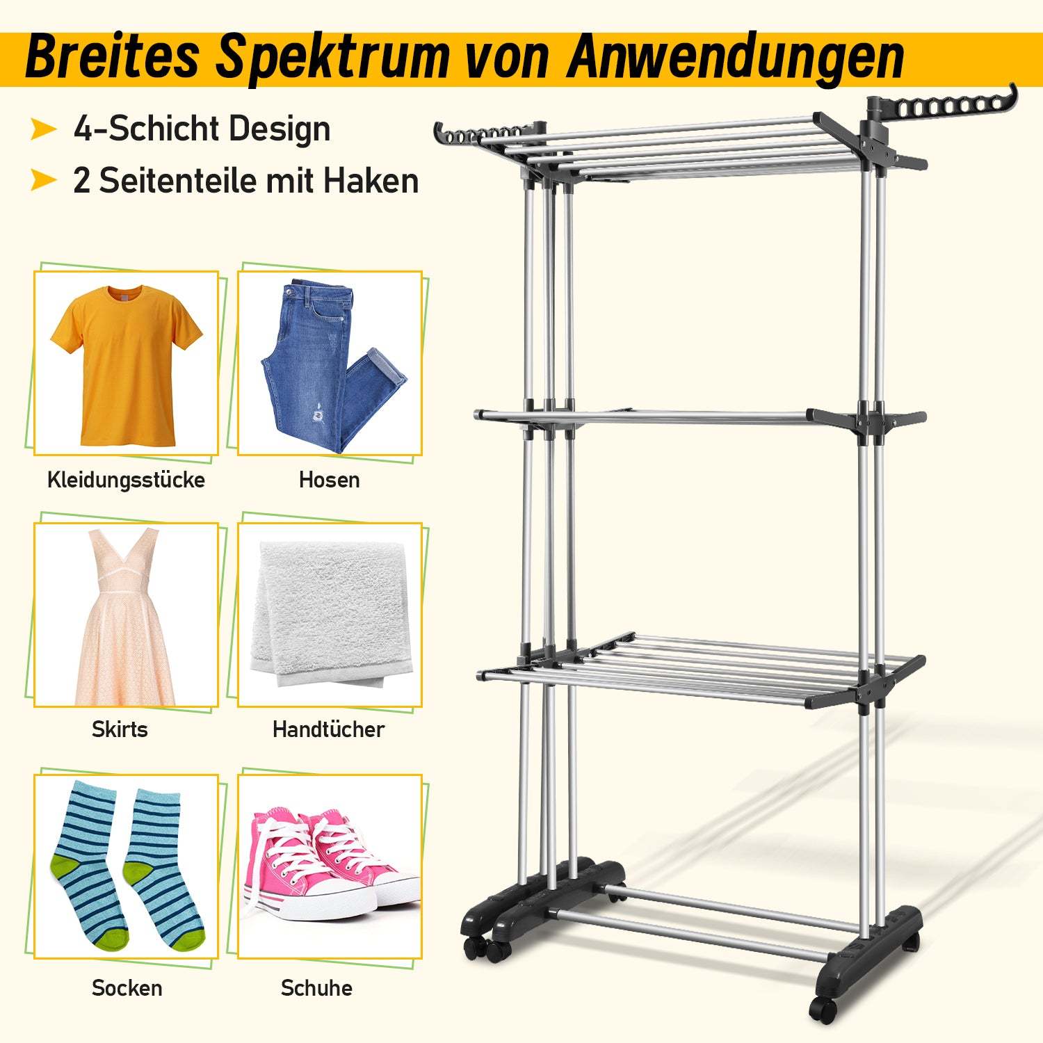 Clothes airer tower 4 levels with 2 folding wings