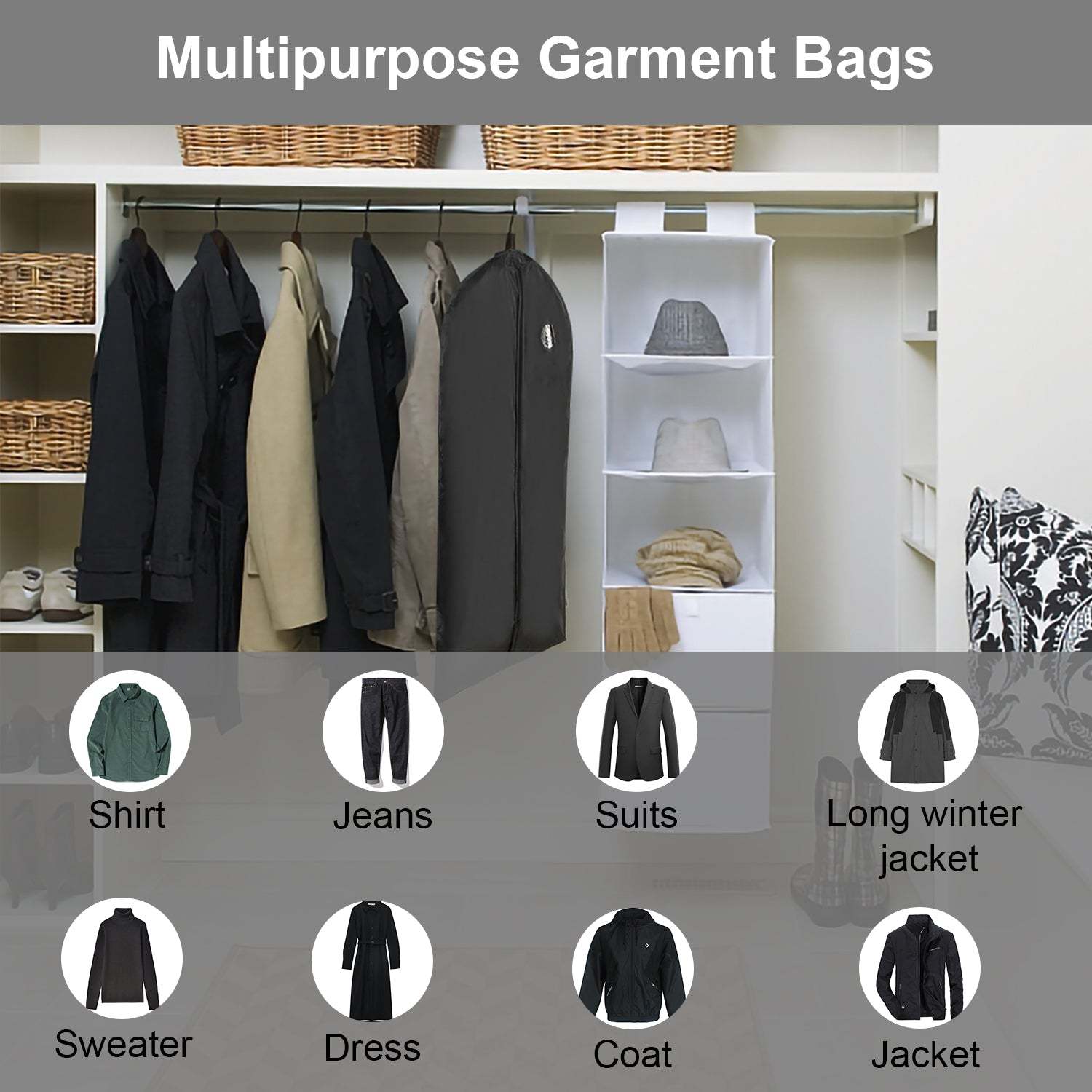 Pack of 2 garment bags suit moth protection