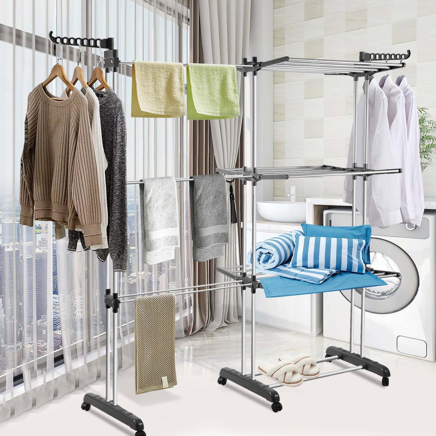 Clothes airer tower 4 levels with 2 folding wings