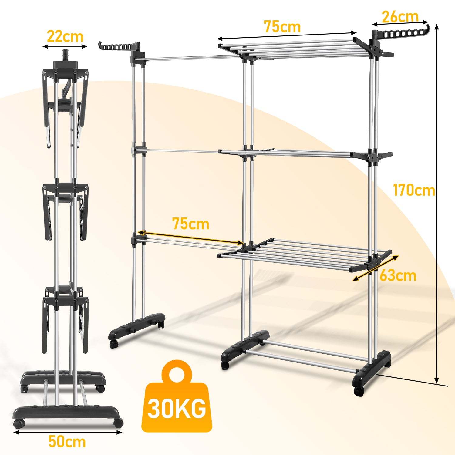 Clothes airer tower 4 levels with 2 folding wings