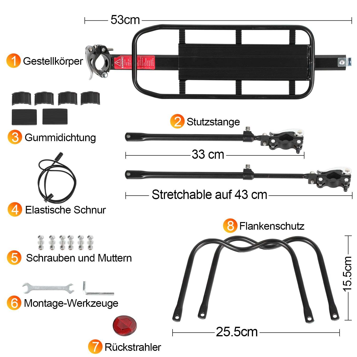 Bicycle luggage rack universal for 24-29 inches