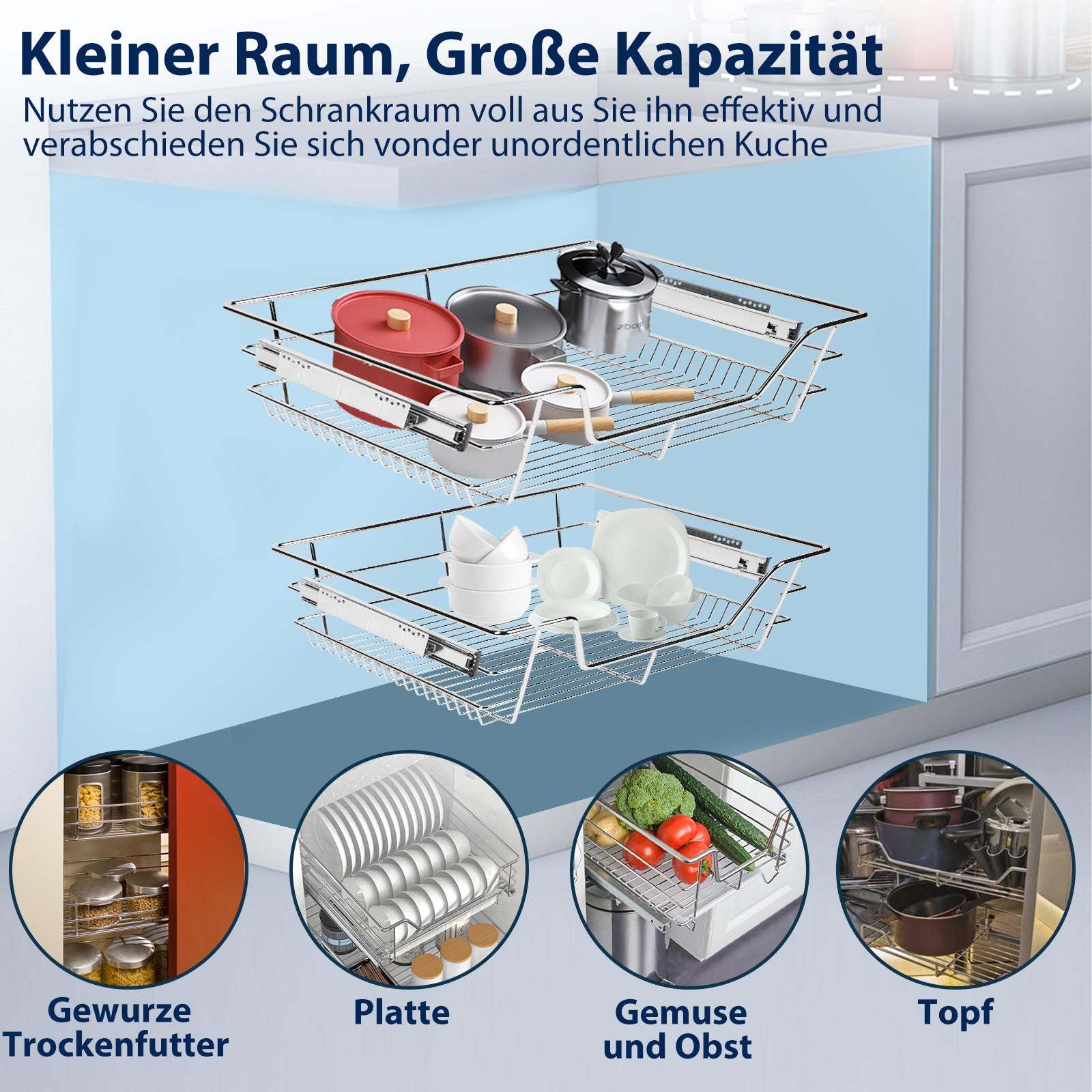 Kitchen drawer telescopic drawer metal 2 pieces