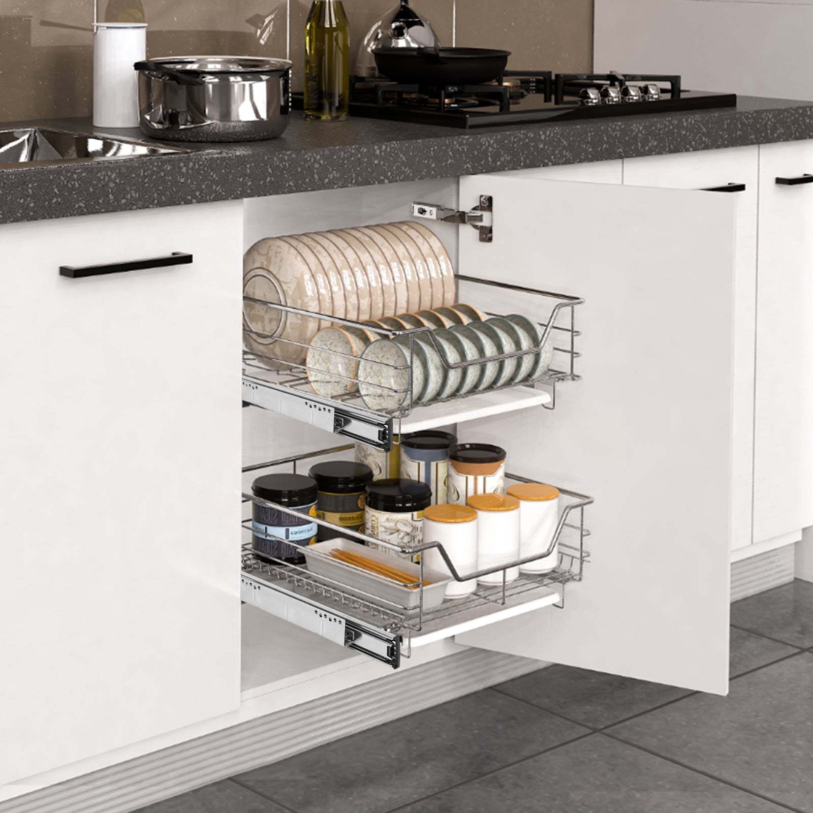 Kitchen drawer telescopic drawer metal 2 pieces