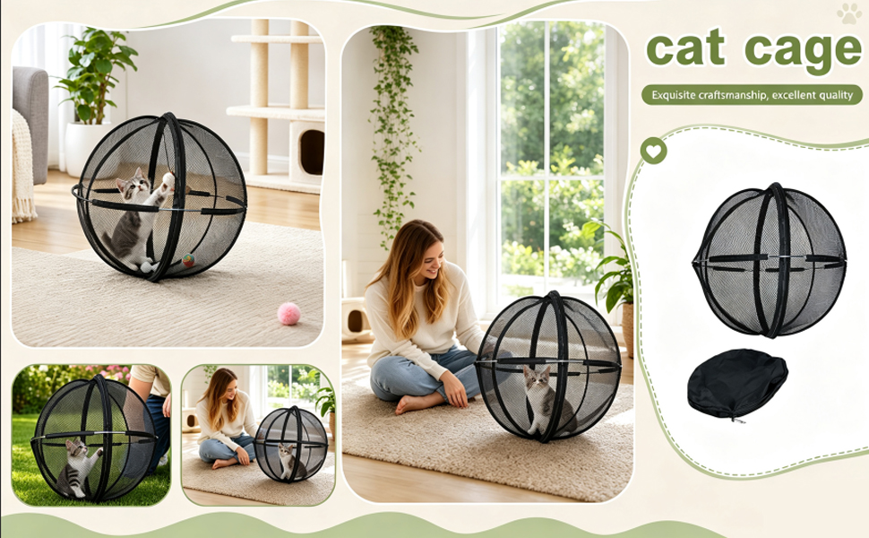 Portable Outdoor Cat Enclosure 27" Mesh Ball Cat Cage