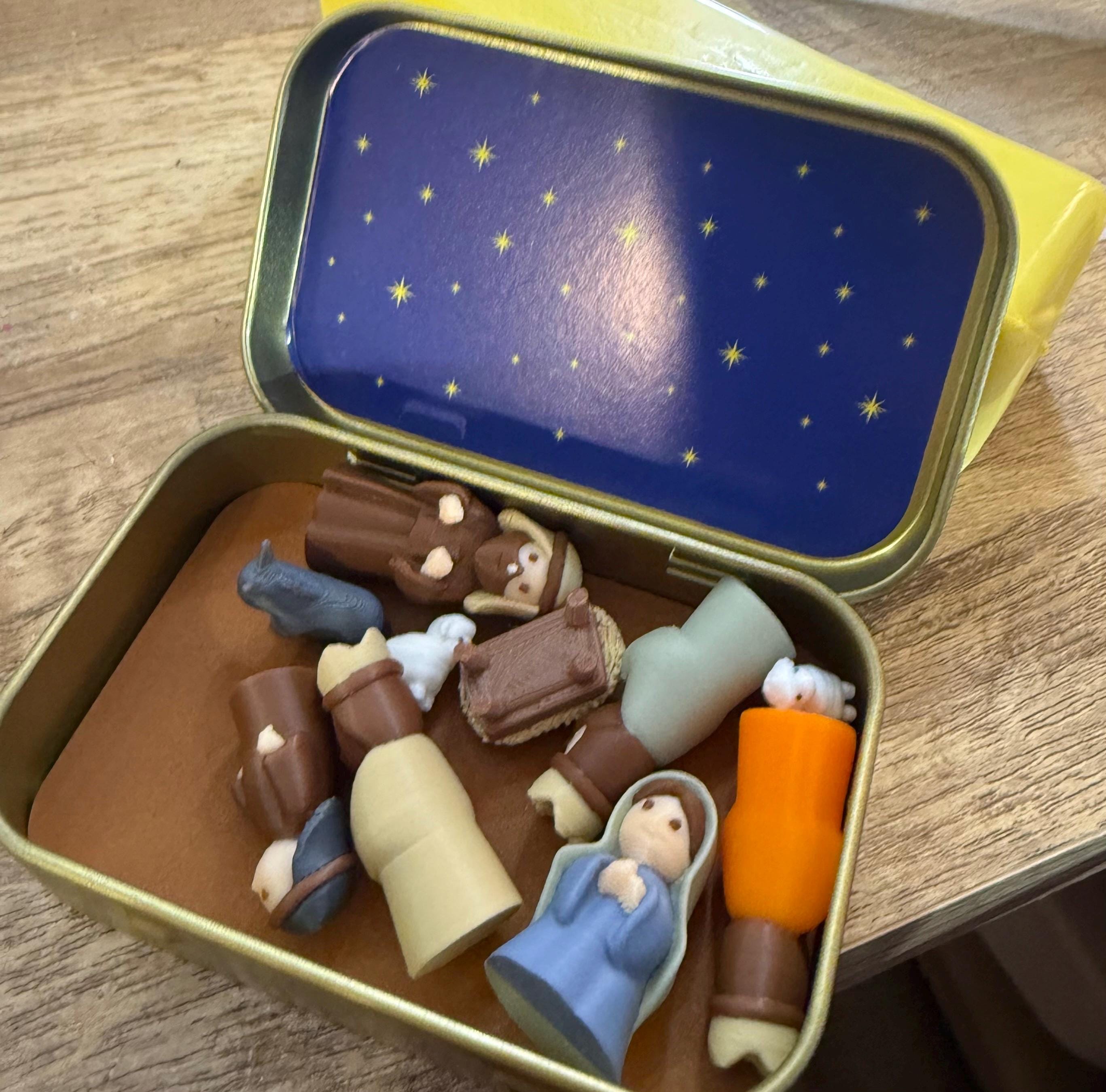 Miniature Nativity Scene in Tin Box, Pocket Manger