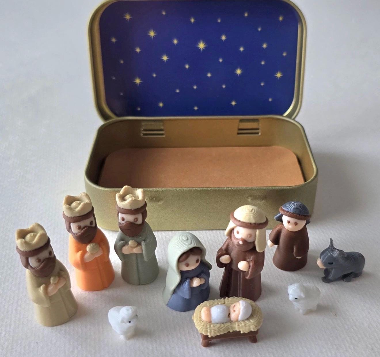 Miniature Nativity Scene in Tin Box, Pocket Manger