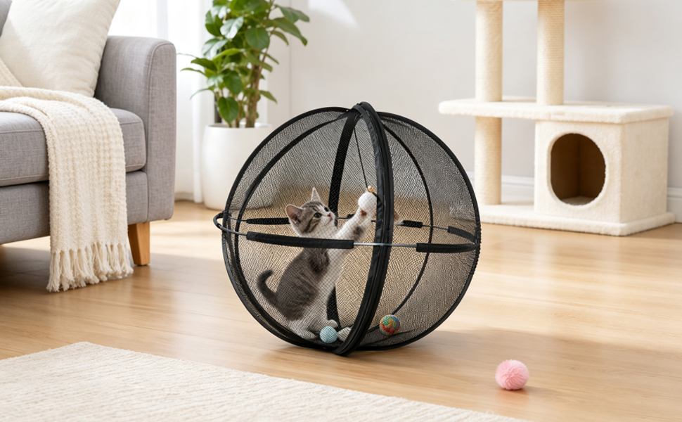 Portable Outdoor Cat Enclosure 27" Mesh Ball Cat Cage