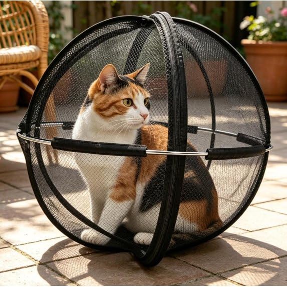 Portable Outdoor Cat Enclosure 27" Mesh Ball Cat Cage