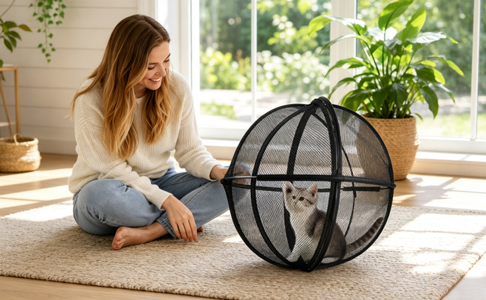 Portable Outdoor Cat Enclosure 27" Mesh Ball Cat Cage