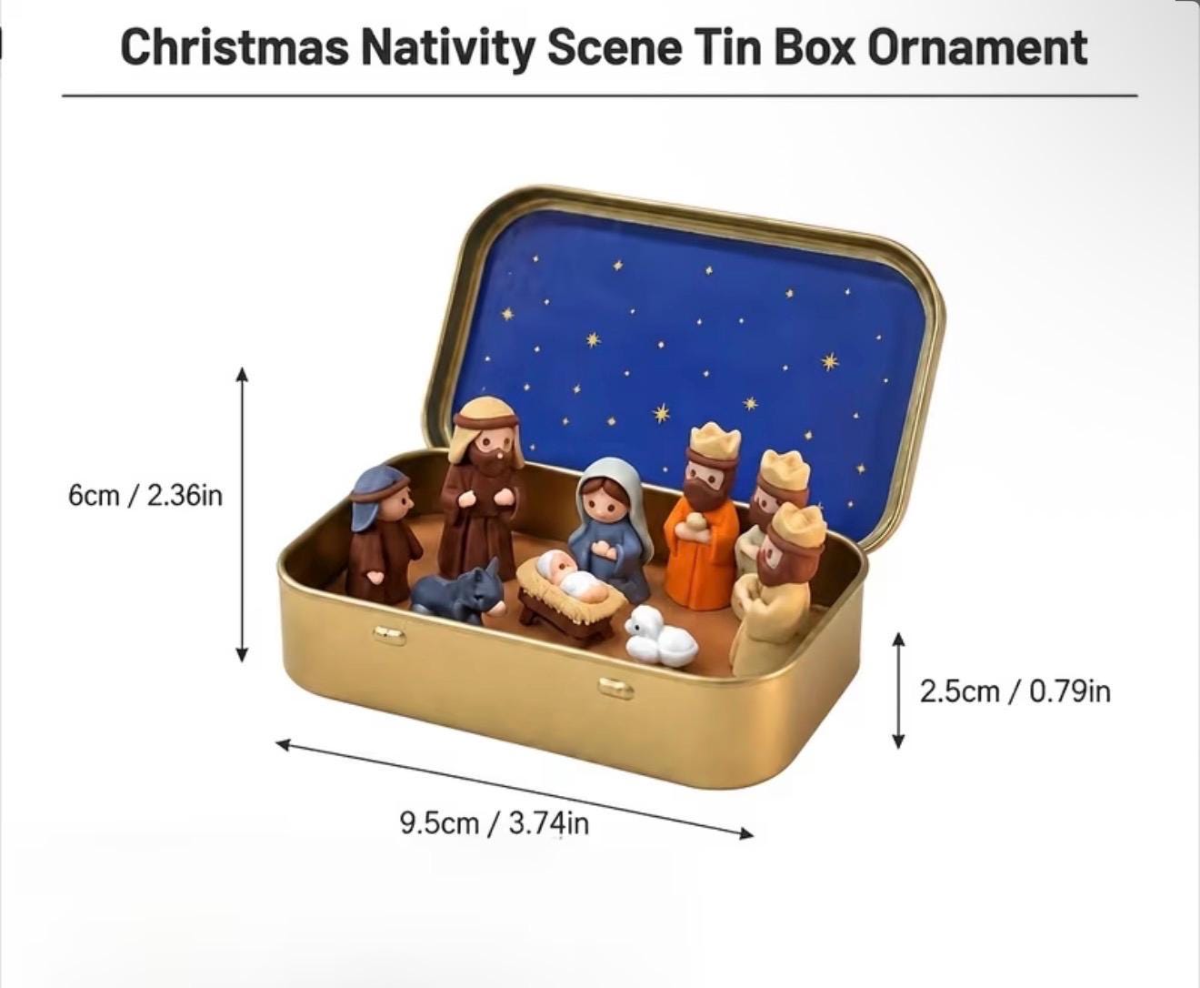 Miniature Nativity Scene in Tin Box, Pocket Manger