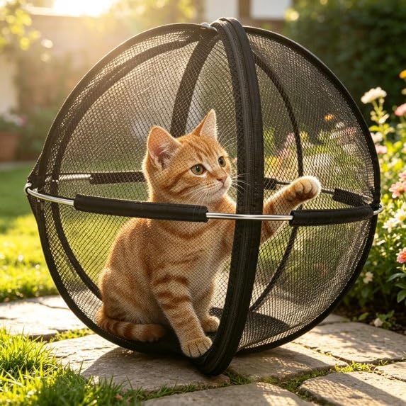Portable Outdoor Cat Enclosure 27" Mesh Ball Cat Cage