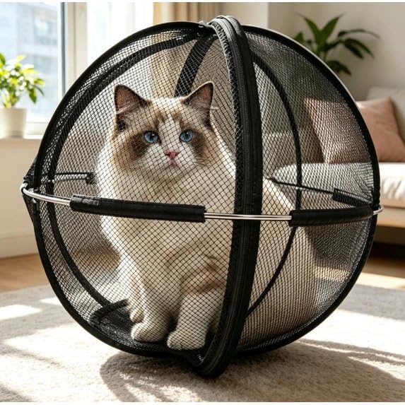 Portable Outdoor Cat Enclosure 27" Mesh Ball Cat Cage