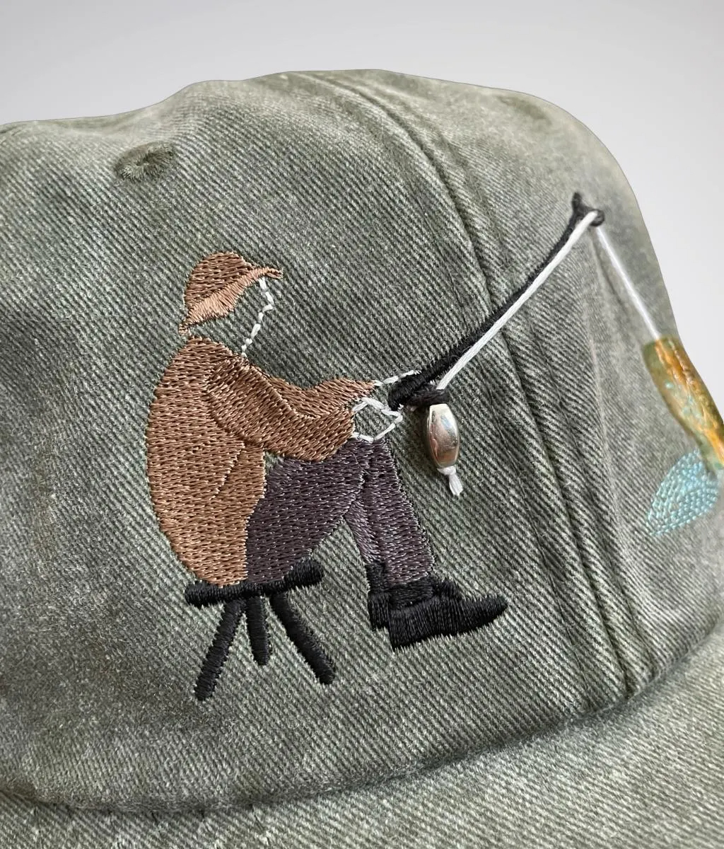 Embroidered Fisherman Hat with Pull-Up Glass Fish / Interactive Fishing Cap