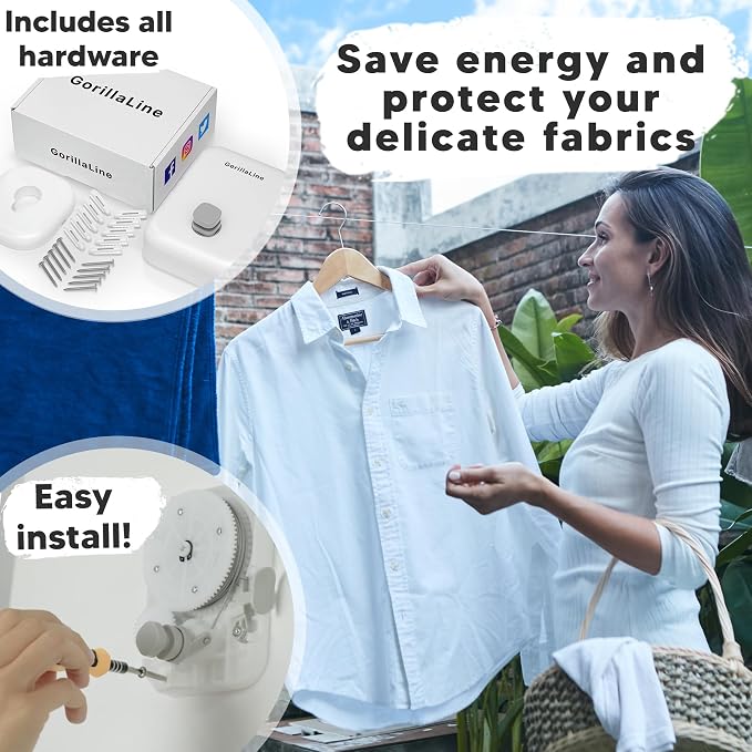 Retractable Clothesline - Indoor Outdoor Wall Mounted Clothes Line