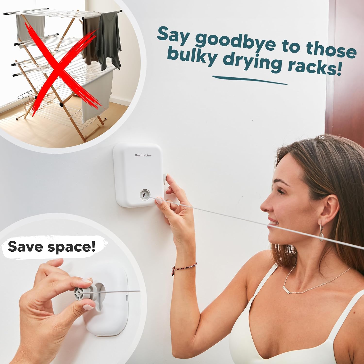 Retractable Clothesline - Indoor Outdoor Wall Mounted Clothes Line