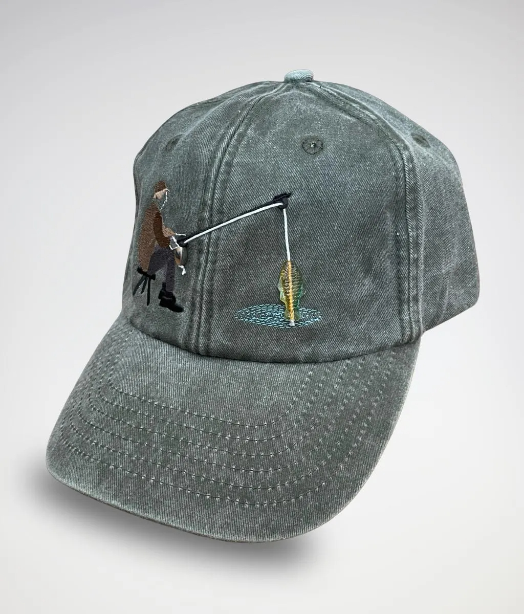 Embroidered Fisherman Hat with Pull-Up Glass Fish / Interactive Fishing Cap