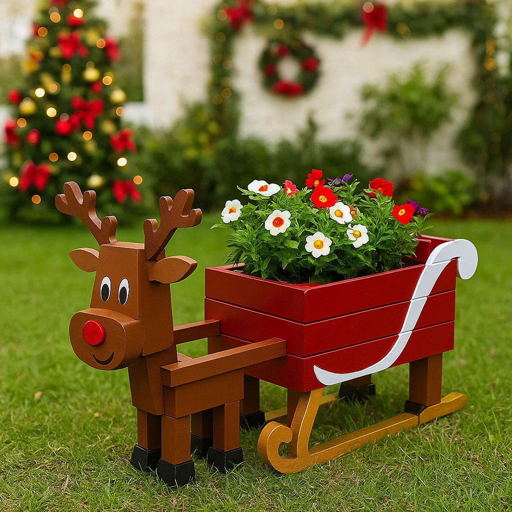 Holiday Reindeer Sleigh Planter
