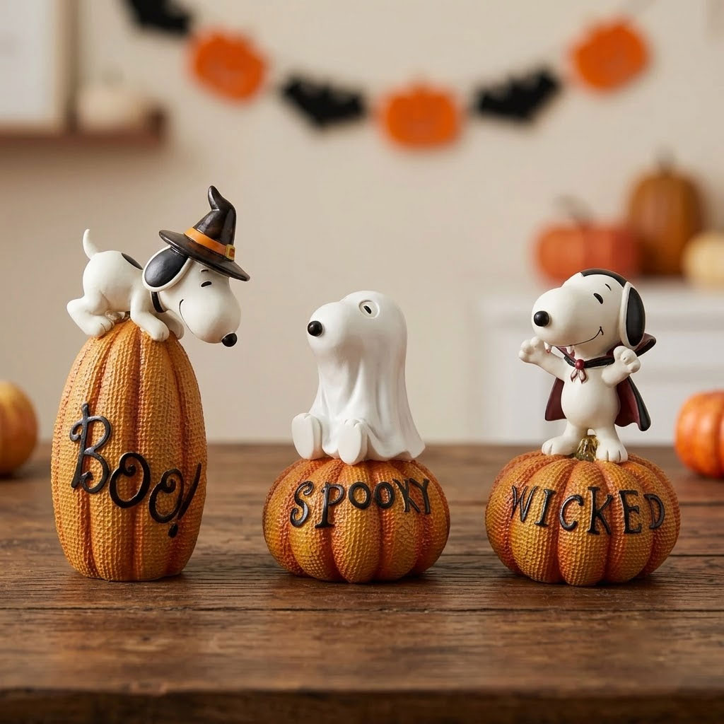 Festive Spooky Beagle Pumpkin Trio Statues