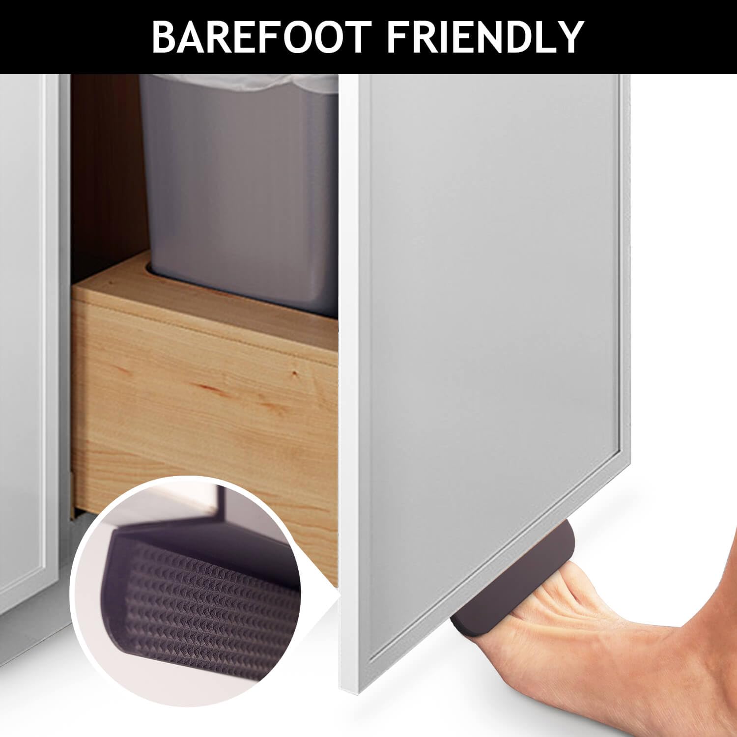 Under Cabinet Foot Pull for Trash Drawer