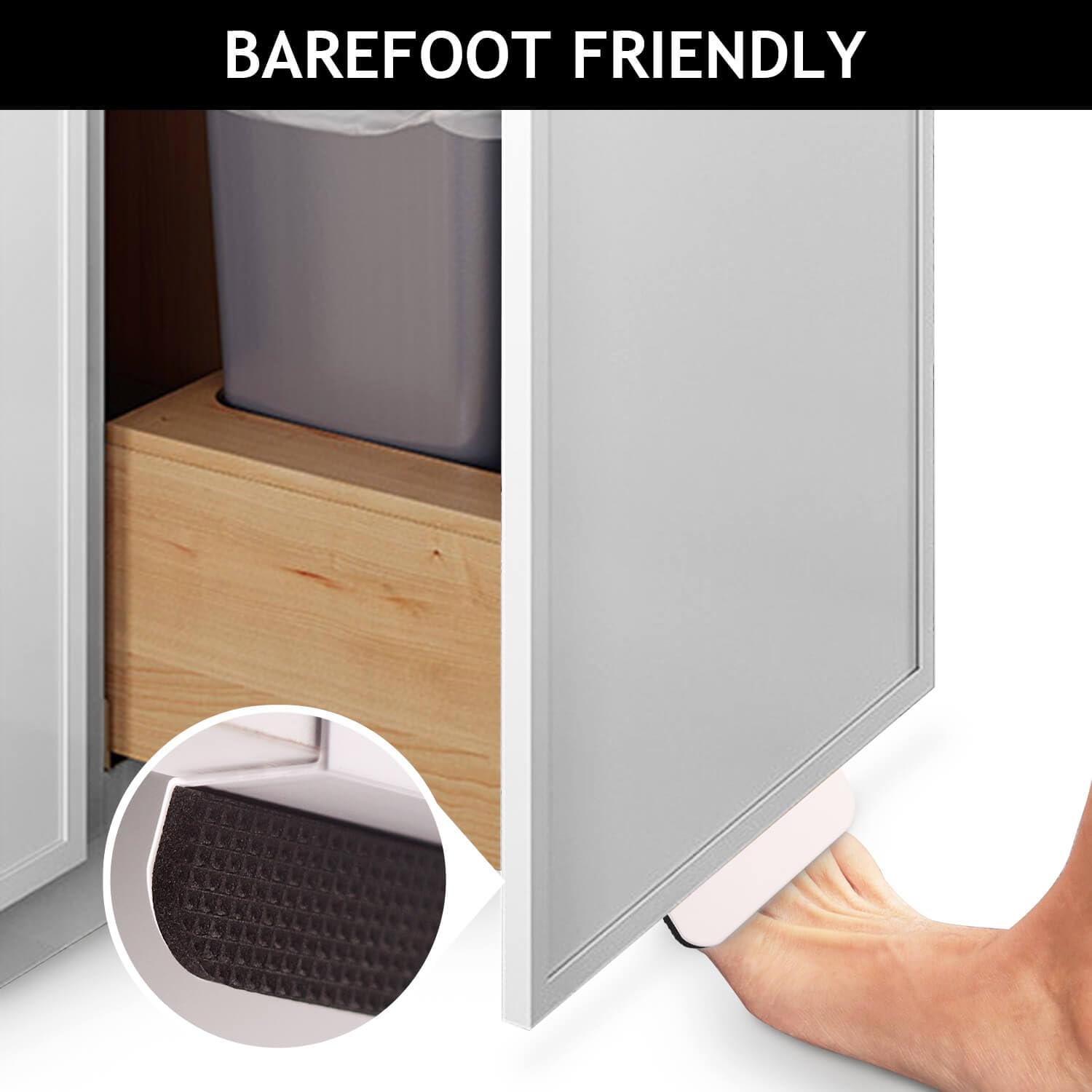 Under Cabinet Foot Pull for Trash Drawer