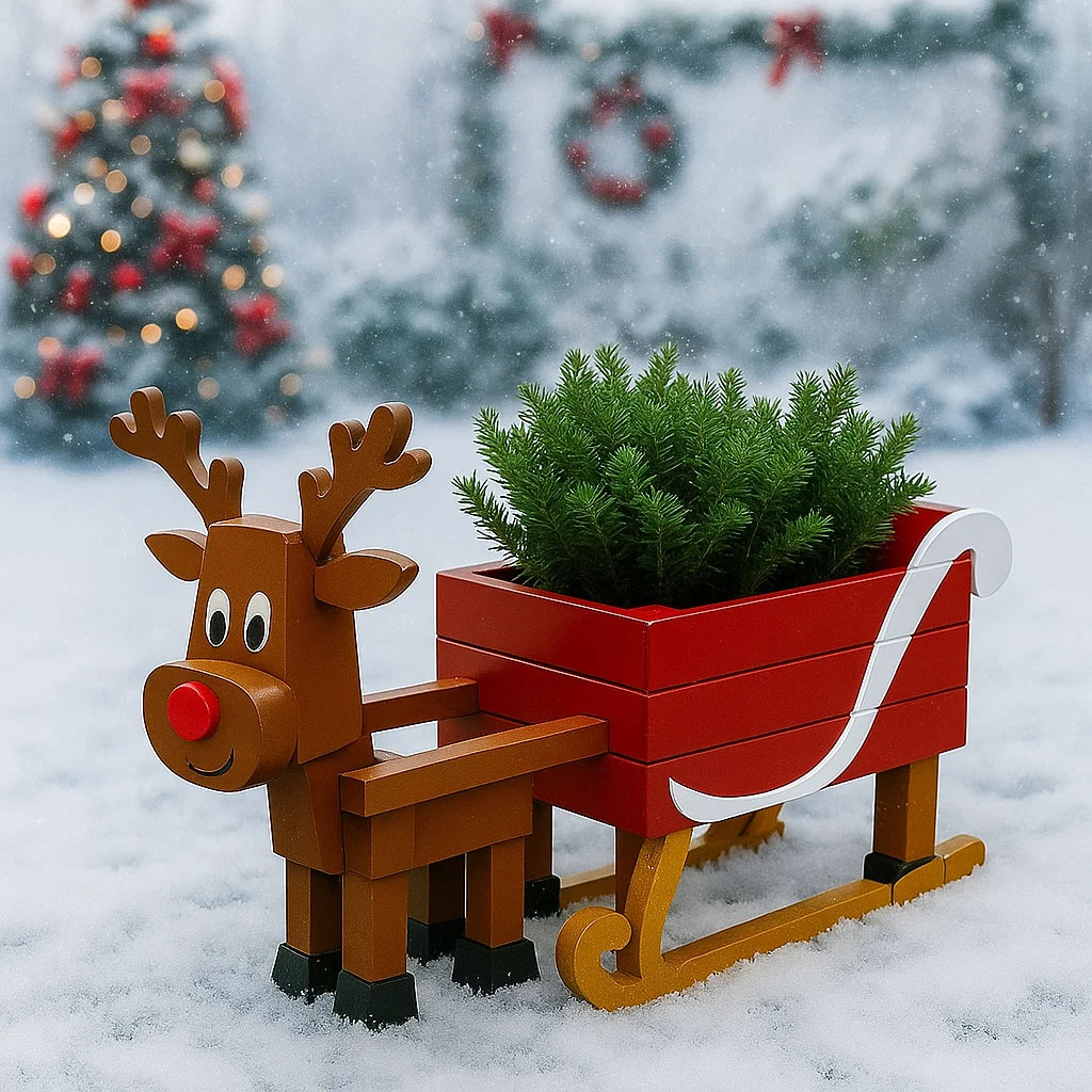 Holiday Reindeer Sleigh Planter