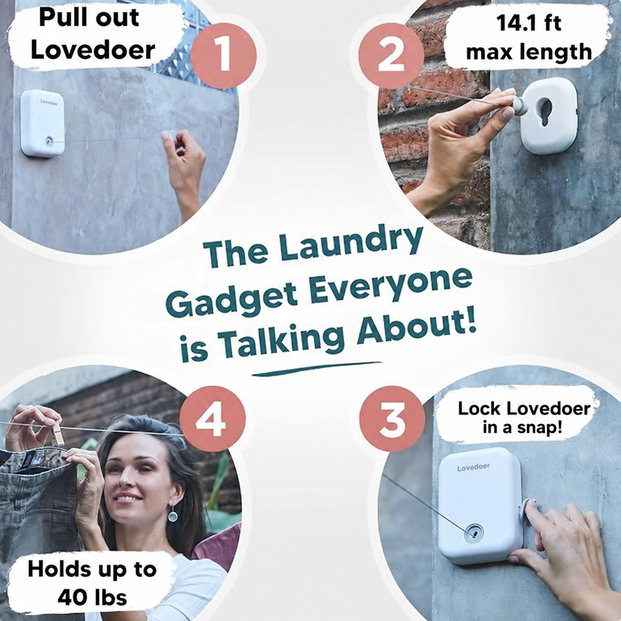 Retractable Clothesline - Indoor Outdoor Wall Mounted Clothes Line