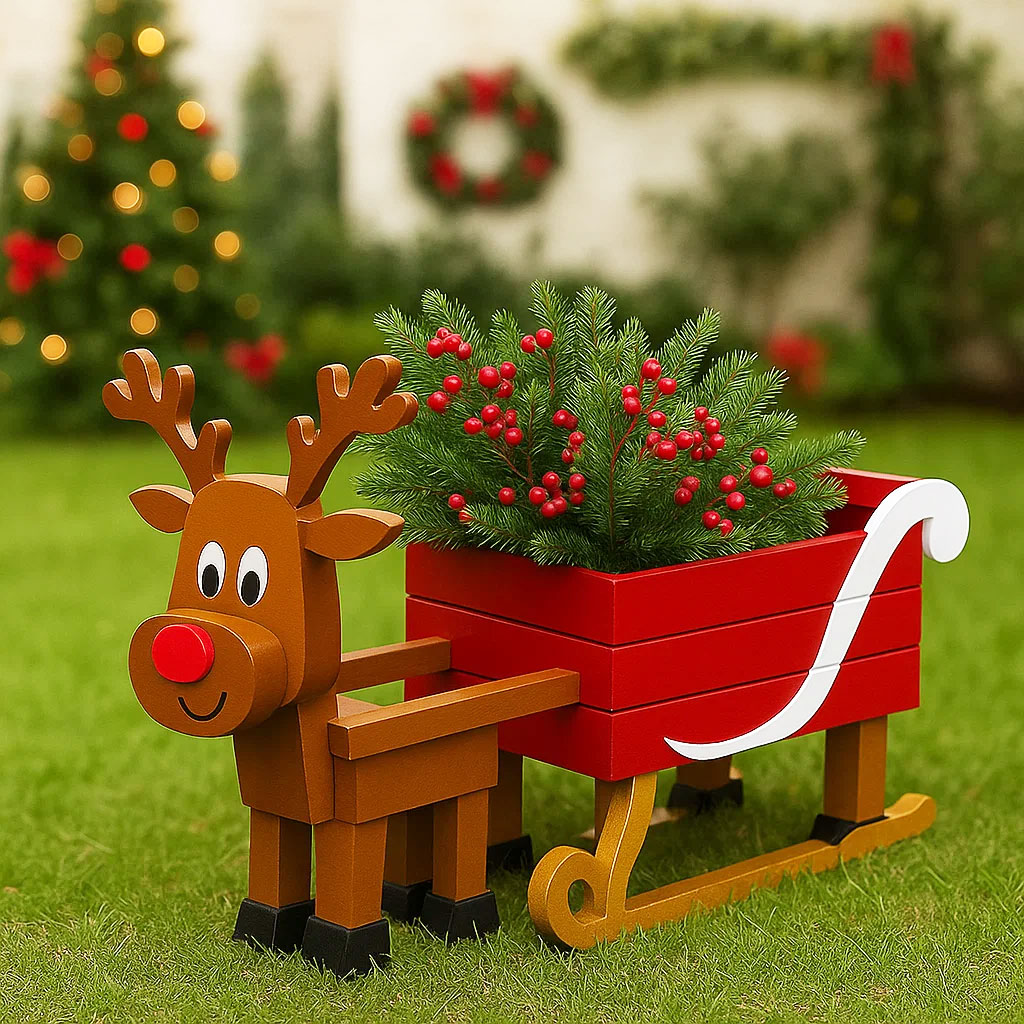 Holiday Reindeer Sleigh Planter