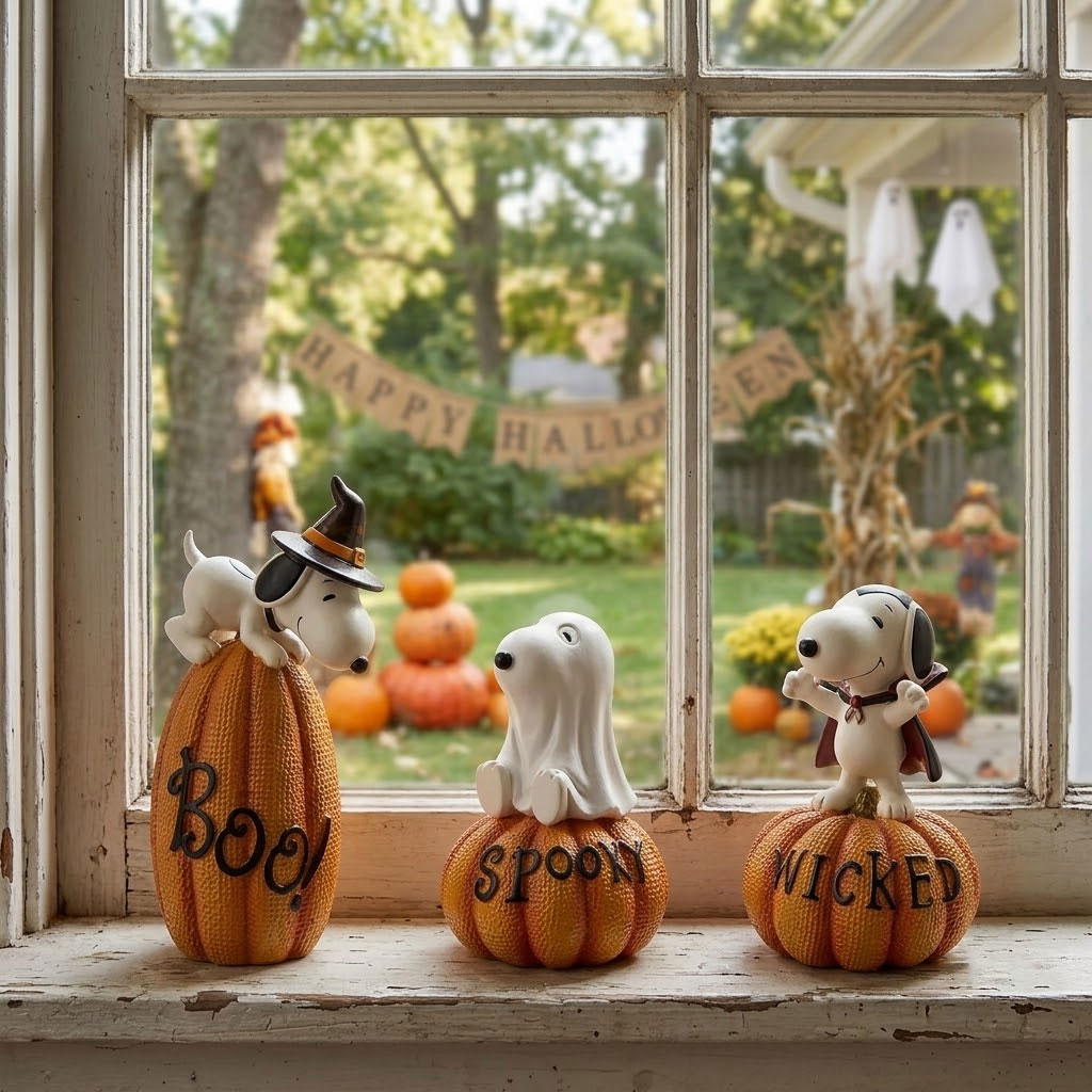 Festive Spooky Beagle Pumpkin Trio Statues